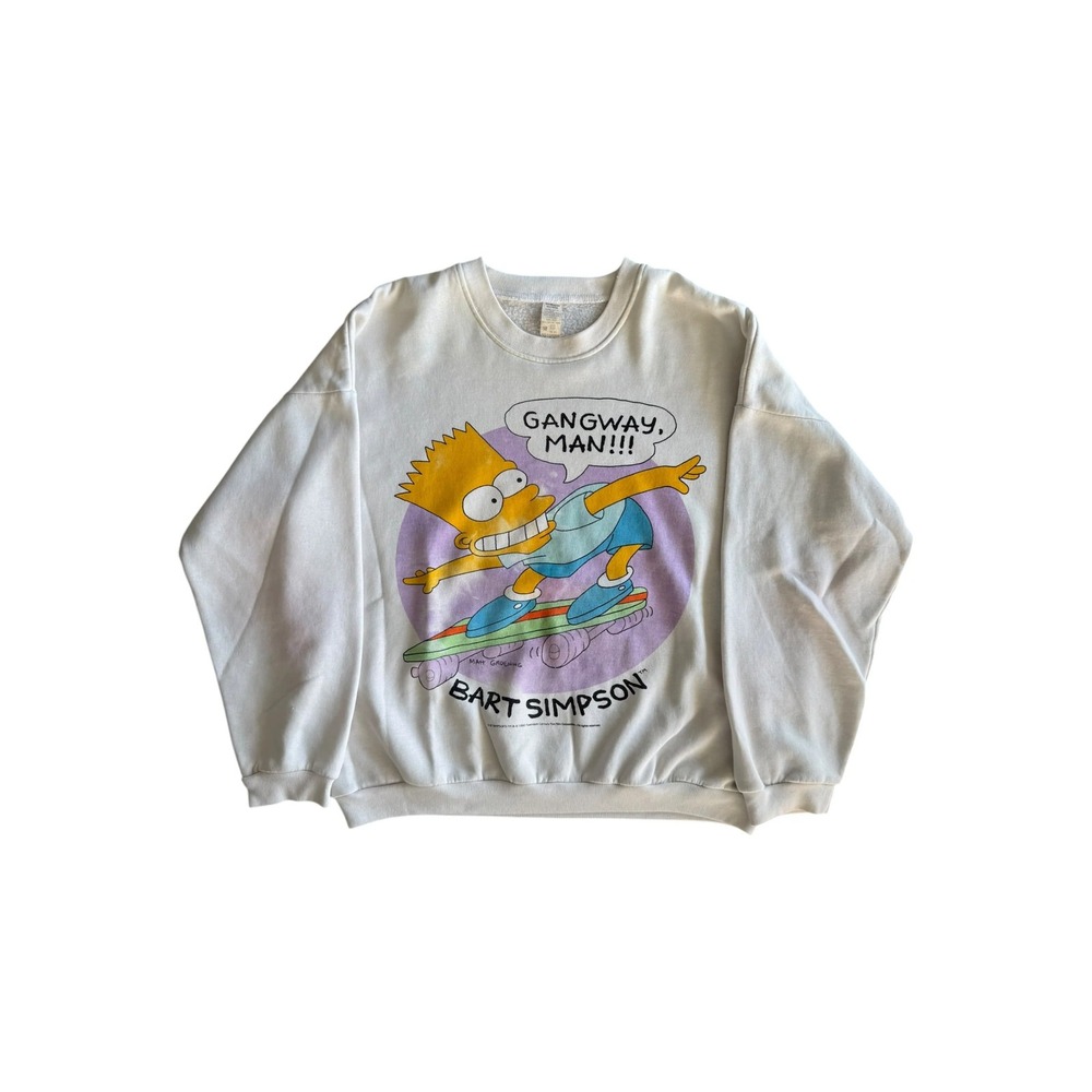 The Simpsons White Crewneck 24x25 Bart Skateboard Gangway Man 90s
